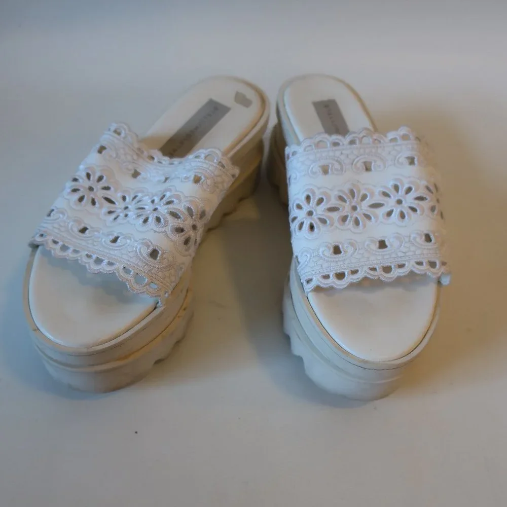 WOMENS STELLA MCCARTNEY WHITE EYELET PLATFORM SANDAL SLIDES 36.5 US/6.5 * - Picture 4 of 10